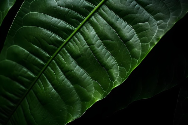 A green leaf with the light shining on it