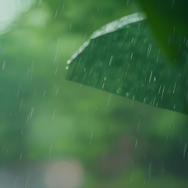 Photo a green leaf with rain drops on it