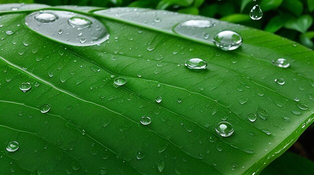 A green leaf with the rain drops on it