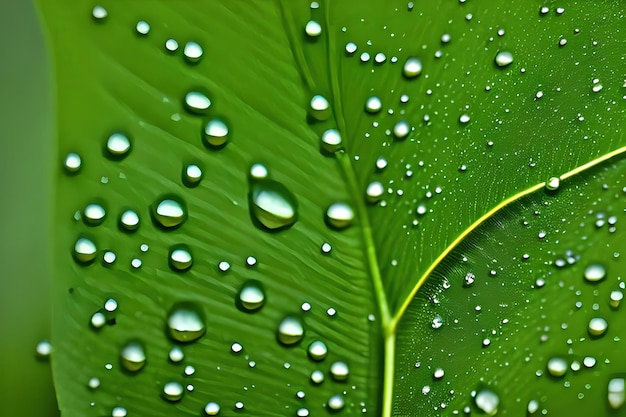 Photo green leaf with water droplets on it macro photograph