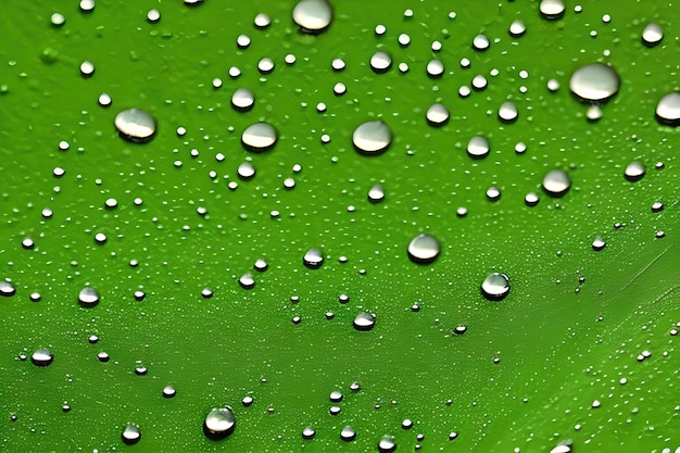 Green leaf with water droplets on it macro photograph