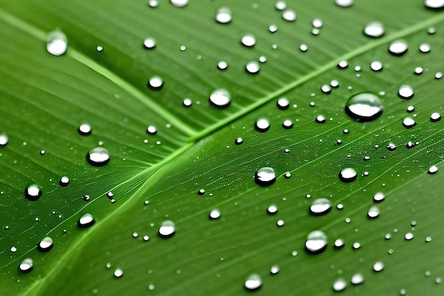 Green leaf with water droplets on it macro photograph