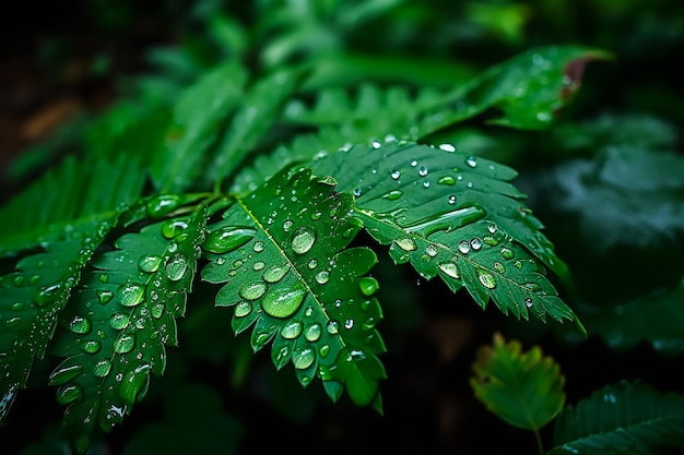 水滴が付いた緑の葉