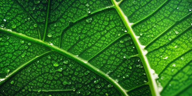Зеленый лист с каплями воды на нем