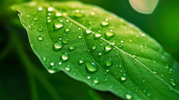 A green leaf with water droplets on it