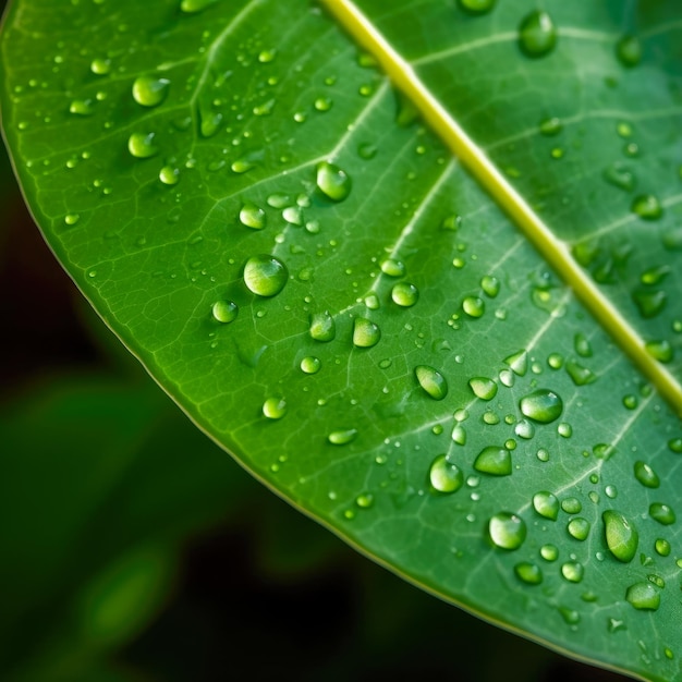 A green leaf with water droplets on it