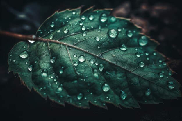 A green leaf with water droplets on it