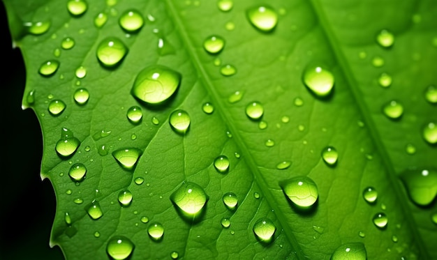 a green leaf with water droplets on it