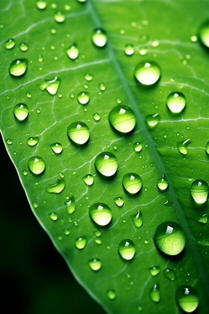 a green leaf with water droplets on it