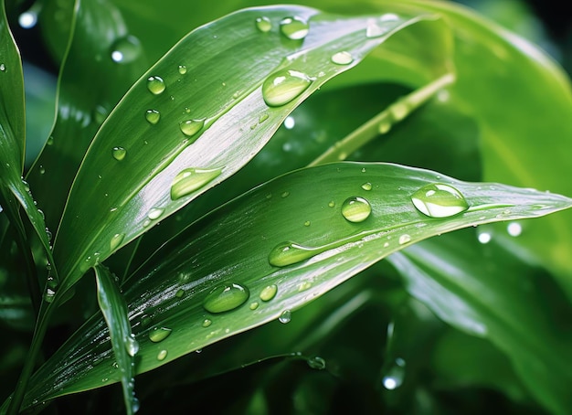 Green leaf with water droplets