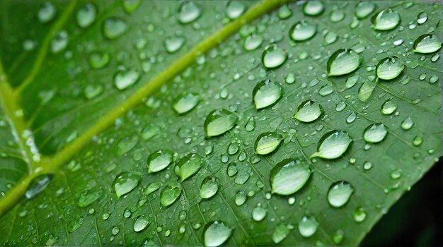 Photo green leaf with water drops background close up view nature leave abstract spectacular texture