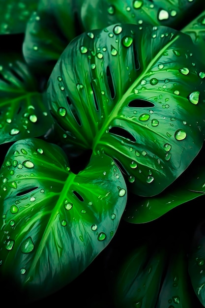 Foto foglia verde con gocce d'acqua su di essa ai generato