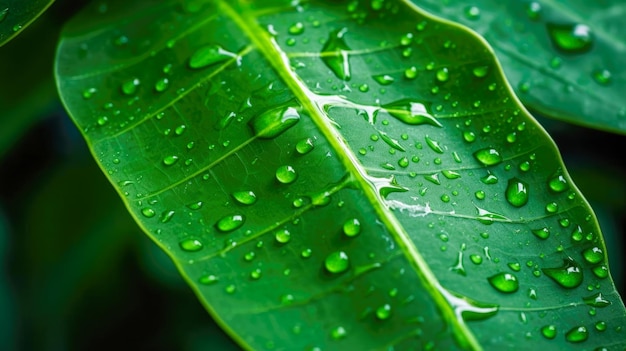 A green leaf with water drops on it