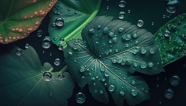 A green leaf with water drops on it