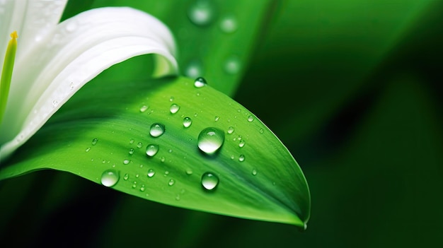 A green leaf with water drops on it