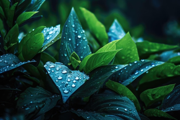 A green leaf with water drops on it