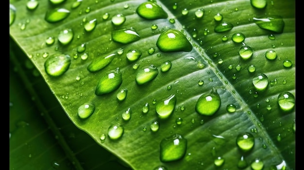 A green leaf with water drops on it