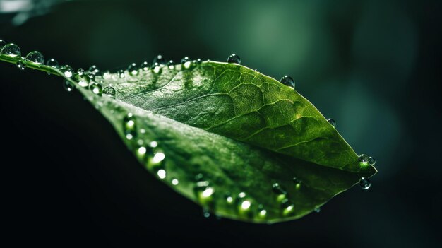 A green leaf with water drops on it