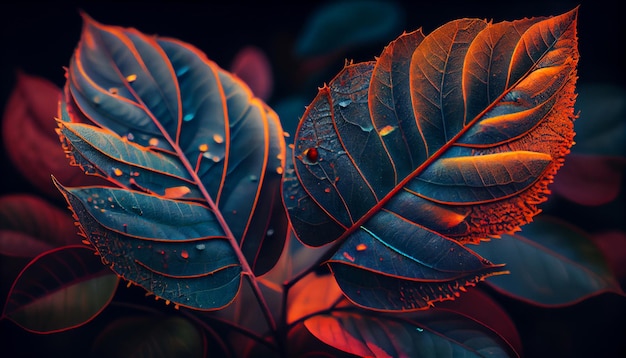 Green leaf with water drops macro nature background Colorful abstract dark color wallpaper