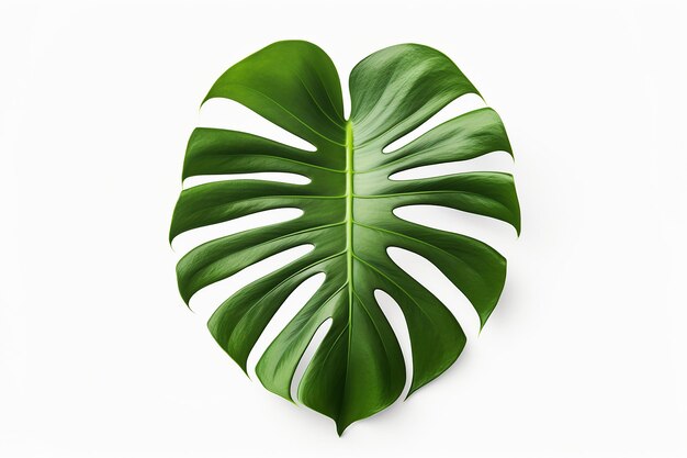 a green leaf with white stripes and a white background