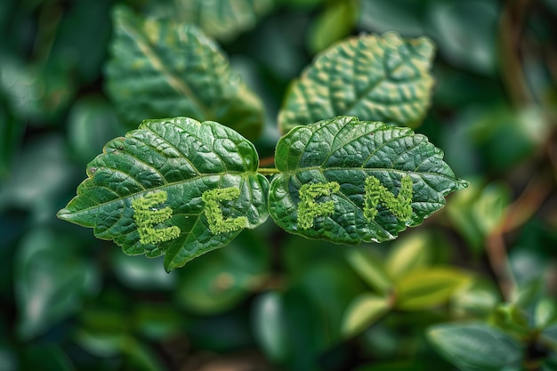 Photo green leaf with word green on vibrant nature background