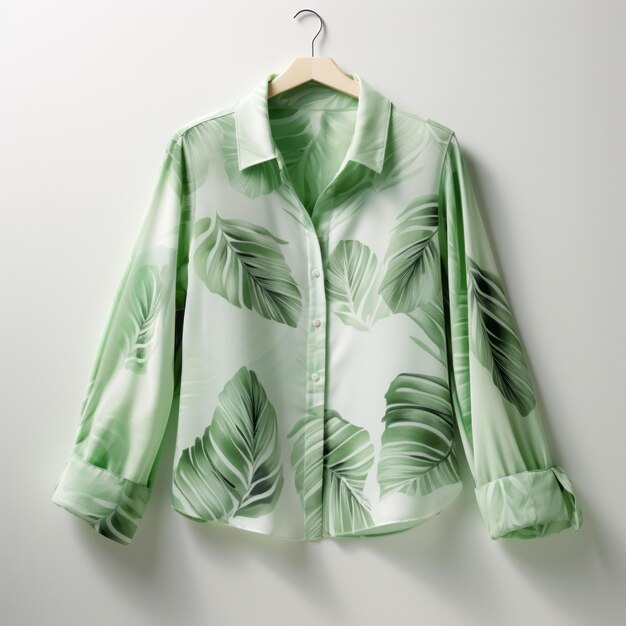 Green Leaf Women39s Blouse Digitale Airbrushed Palm Print op wit oppervlak
