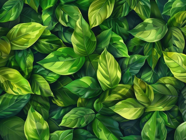 A green leafy background with green leaves The leaves are very close together and are very green