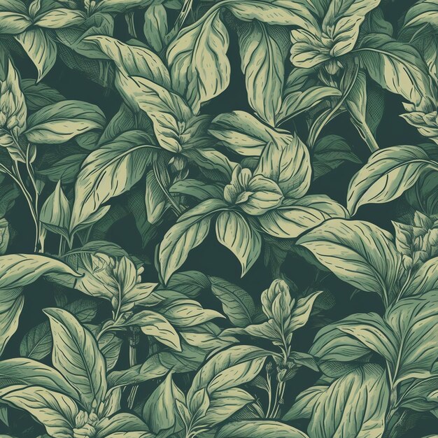 A green leafy pattern with the word basil on it.