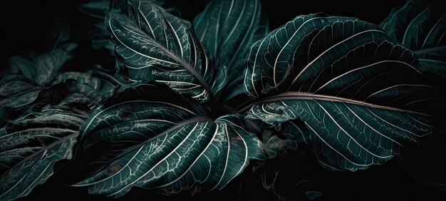 A green leafy plant with a black background