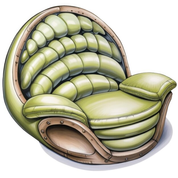 A green leather chair with a wooden frame