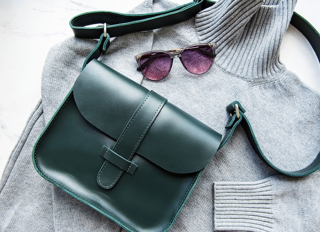 Green leather women bag