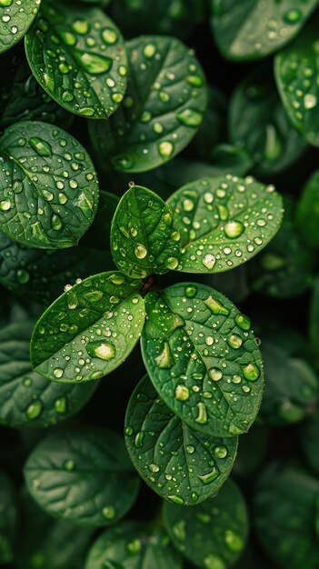 Green Leaves Adorned With Water Drops