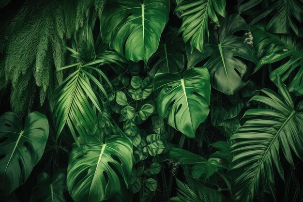 Green leaves background Green tropical monstera leaves generative AI