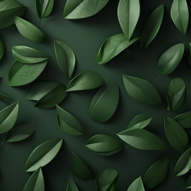 Green leaves background Nature and environment concept Flat lay top view