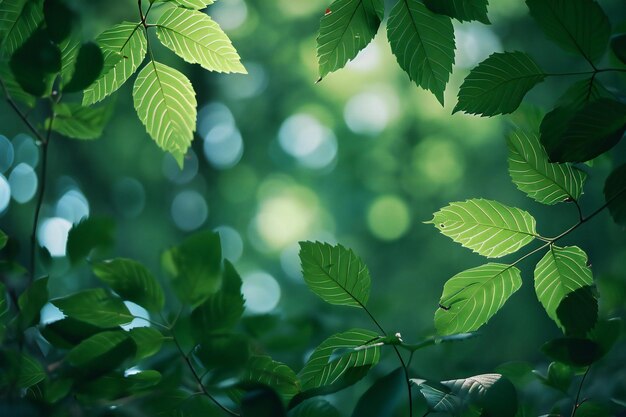 Green leaves background in sunny day with soft focus and bokeh