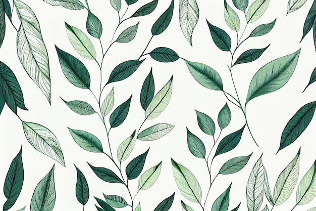 Green leaves background on white background Generative AI