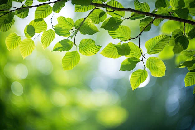 Green Leaves Background with Sunlight Filter Copy Space for Young Tree Branches of Beech