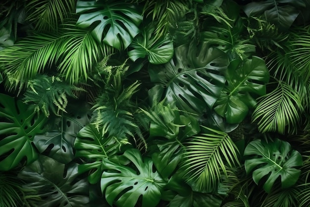 Green leaves background with tropical leaves palm leaves coconut leaf fern palm leaf etc