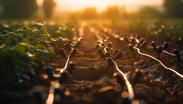 Green leaves bask in warm sunlight glow generated by AI