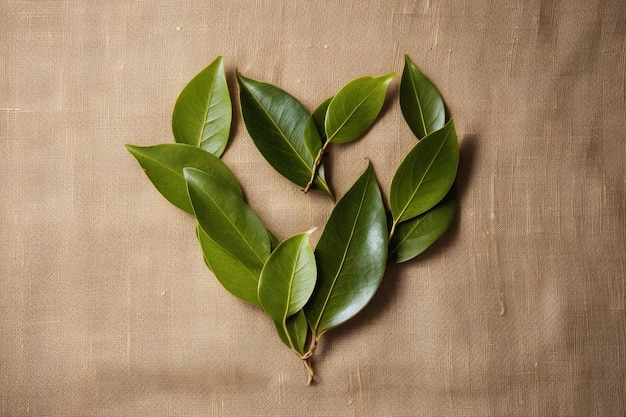 green leaves on a brown background