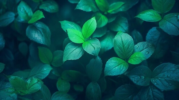 Green leaves on a dark background