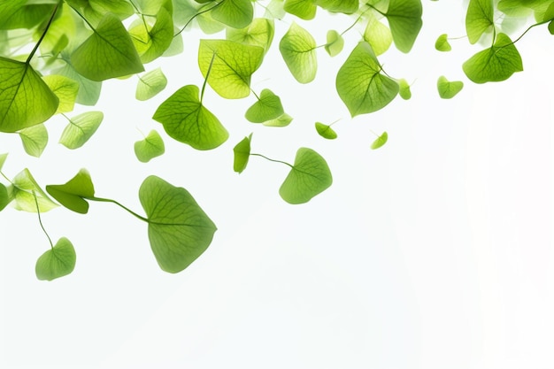 Foto foglie verdi che volano su uno sfondo trasparente o sovrapposizione di foglie verdi