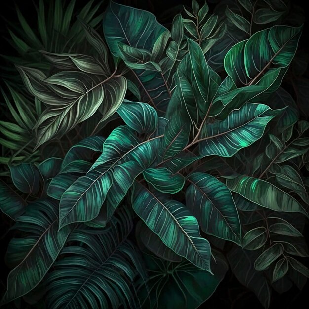 Green leaves foliage created with generative AI