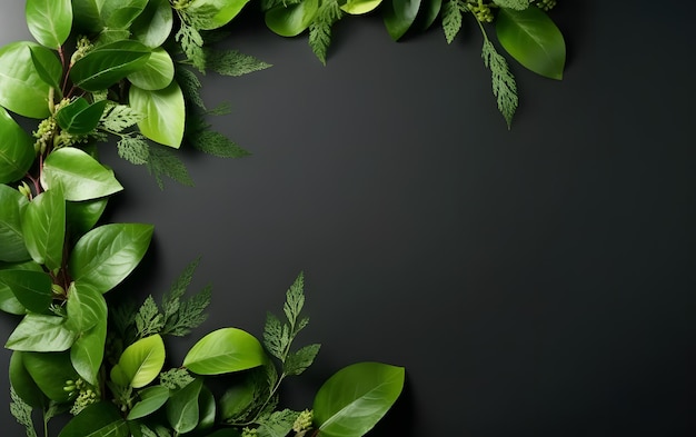 Green leaves frame isolated in black background