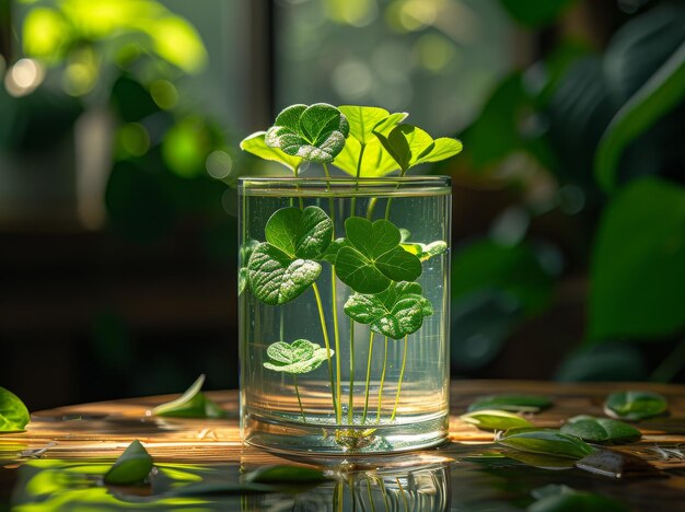 Green leaves in glass of water Shamrock wallpaper