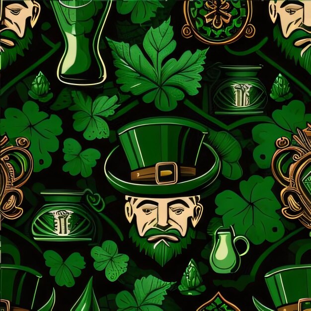 Green leaves mugs hats as abstract background wallpaper banner texture design with pattern vector Dark colors