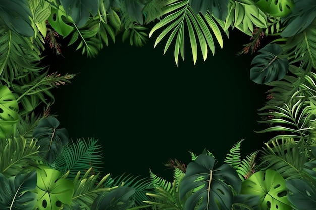 열대의 녹색 잎 자연 프레임 테두리