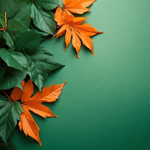 Green Leaves on Orange Background