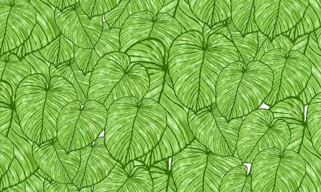 디자인에 대 한 녹색 잎 패턴 배경 손으로 그린 그림 패턴 배경