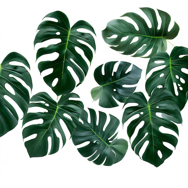 Foto foglie verdi modello foglia monstera isolato su sfondo bianco